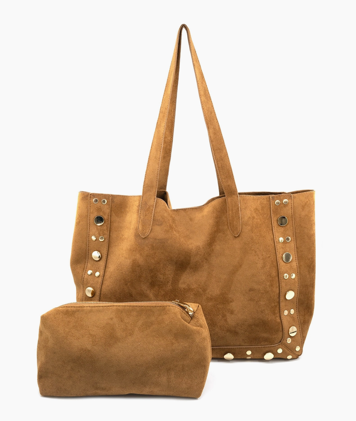 Suede Tote Studs Cognac