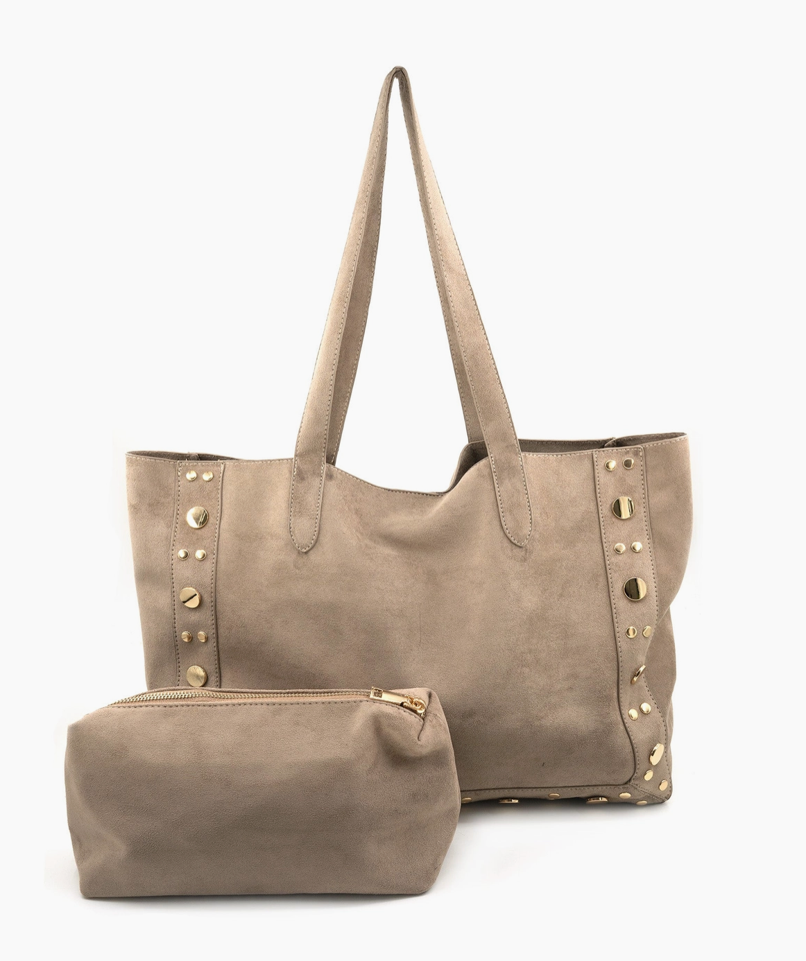 Suede Tote Studs Taupe