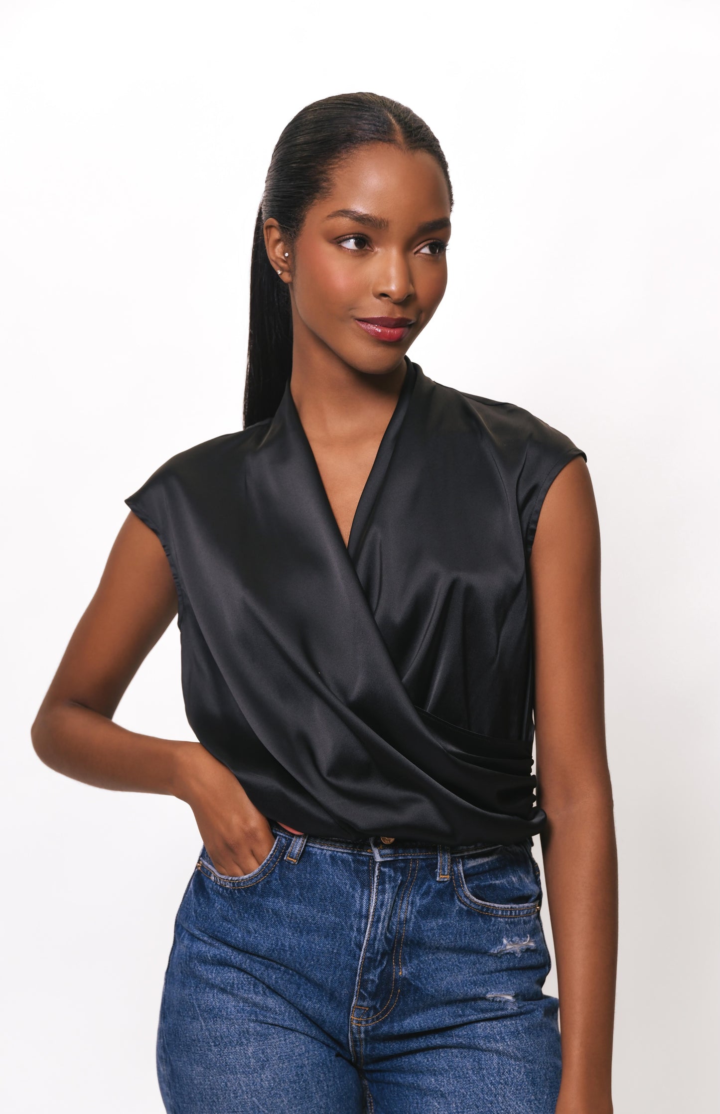 Wrap Cowl Neck Sleeveless Top