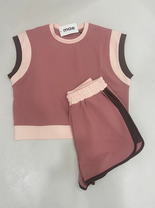 Color block short set