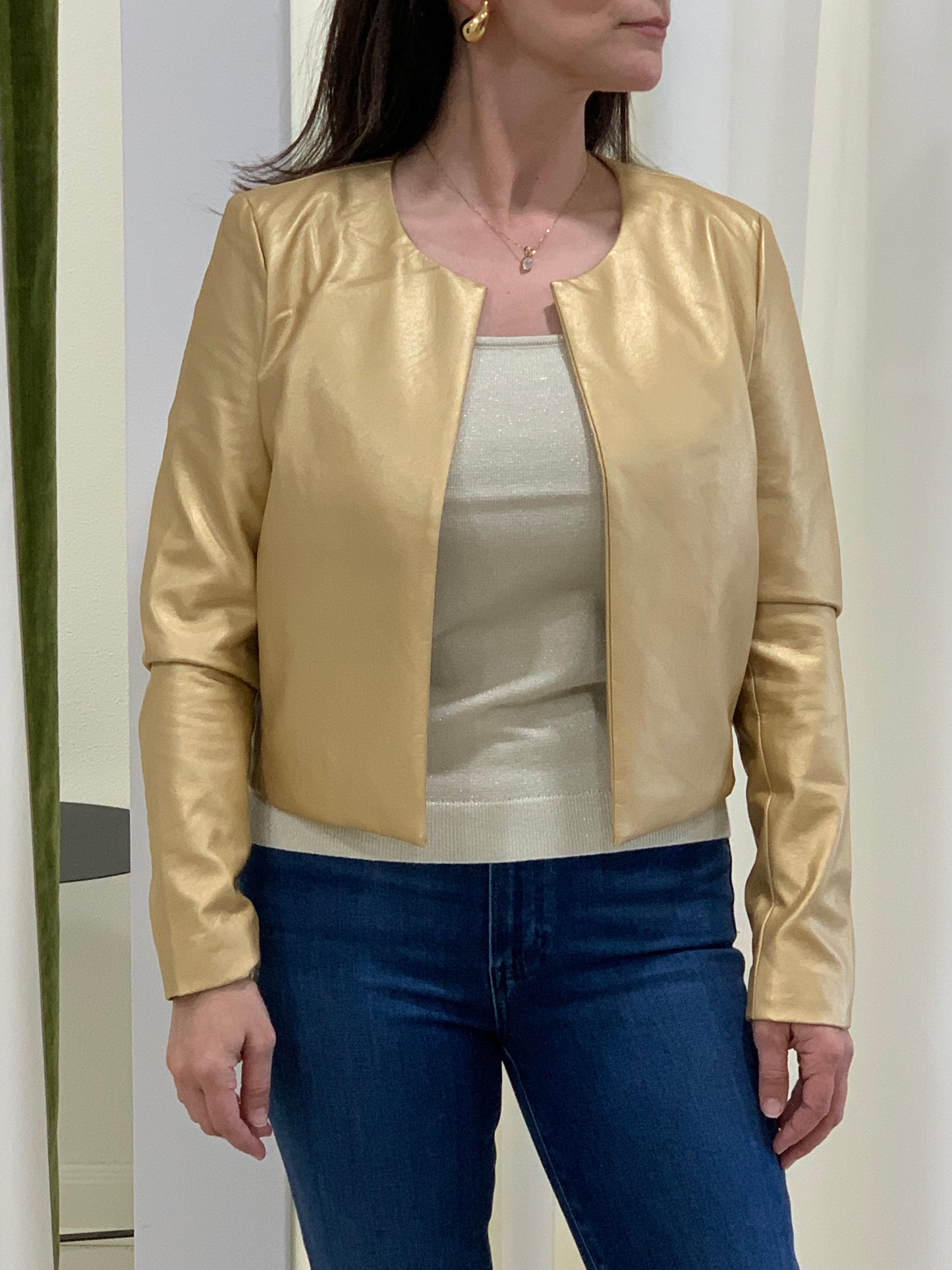 Collarless jacket